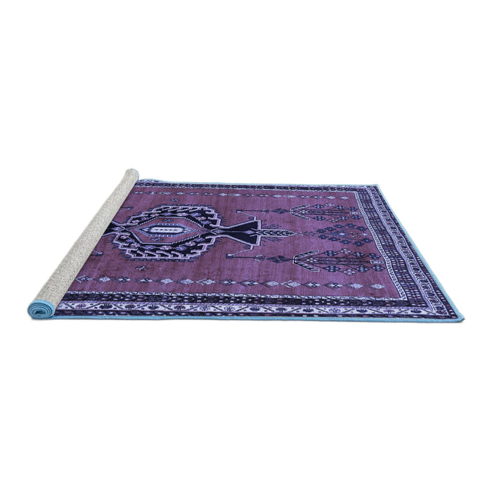 Sideview of Machine Washable Persian Blue Traditional Rug, wshtr274blu