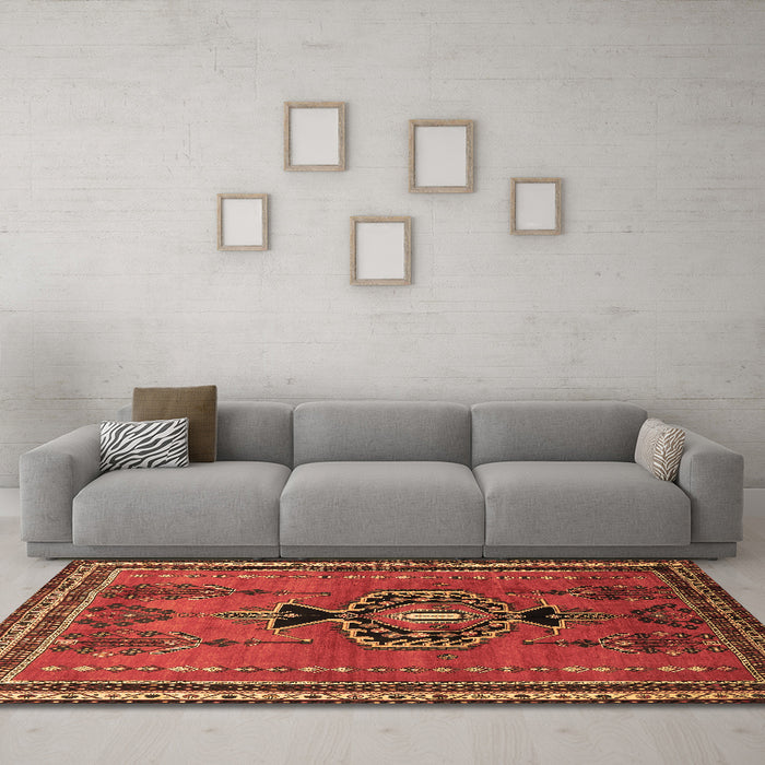 Machine Washable Persian Brown Traditional Rug in a Living Room,, wshtr274brn