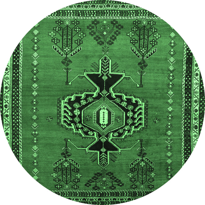 Round Machine Washable Persian Emerald Green Traditional Area Rugs, wshtr274emgrn