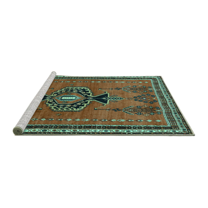 Sideview of Machine Washable Persian Turquoise Traditional Area Rugs, wshtr274turq