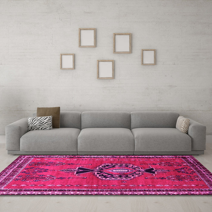Machine Washable Persian Pink Traditional Rug in a Living Room, wshtr274pnk