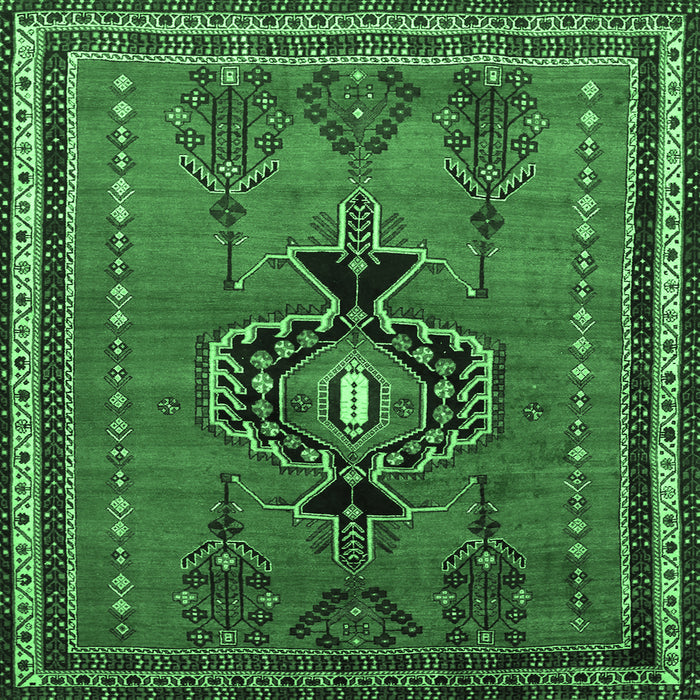 Square Machine Washable Persian Emerald Green Traditional Area Rugs, wshtr274emgrn