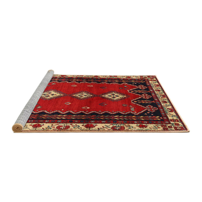Sideview of Machine Washable Traditional Dark Gold Brown Rug, wshtr275