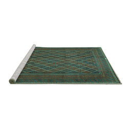 Sideview of Machine Washable Persian Turquoise Traditional Area Rugs, wshtr2750turq