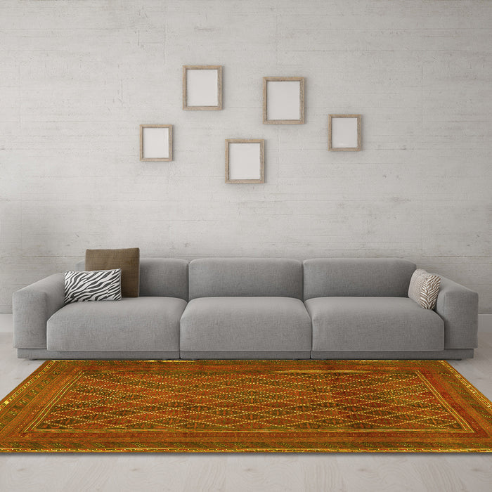 Machine Washable Persian Yellow Traditional Rug in a Living Room, wshtr2750yw