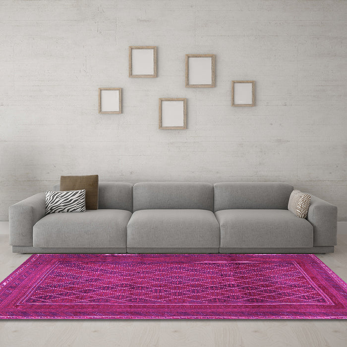 Machine Washable Persian Pink Traditional Rug in a Living Room, wshtr2750pnk