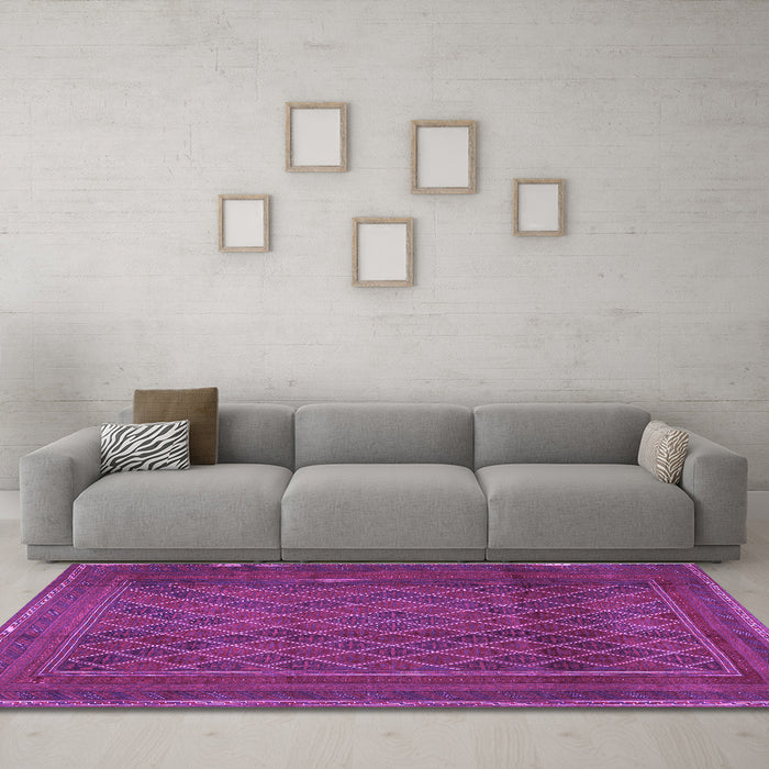 Machine Washable Persian Purple Traditional Area Rugs in a Living Room, wshtr2750pur