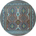 Round Machine Washable Persian Light Blue Traditional Rug, wshtr2751lblu