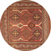 Round Machine Washable Persian Brown Traditional Rug, wshtr2751brn