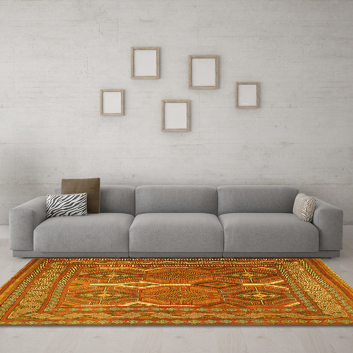 Machine Washable Persian Yellow Traditional Rug in a Living Room, wshtr2751yw