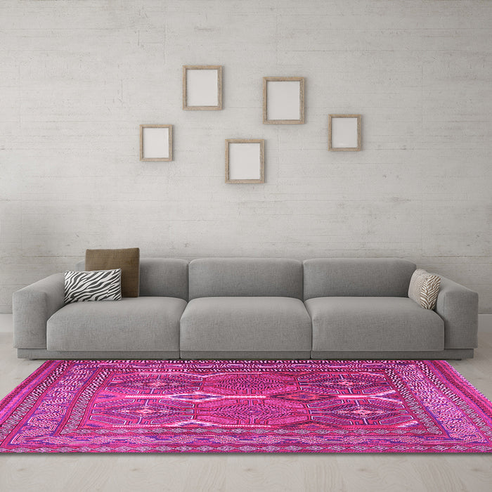 Machine Washable Persian Pink Traditional Rug in a Living Room, wshtr2751pnk