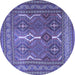 Round Machine Washable Persian Blue Traditional Rug, wshtr2751blu