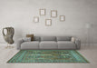 Machine Washable Persian Turquoise Traditional Area Rugs in a Living Room,, wshtr2751turq