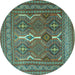 Round Machine Washable Persian Turquoise Traditional Area Rugs, wshtr2751turq