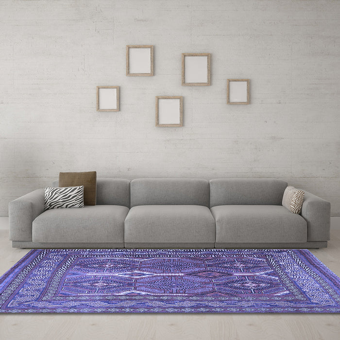Machine Washable Persian Blue Traditional Rug in a Living Room, wshtr2751blu