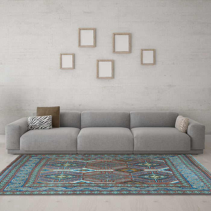 Machine Washable Persian Light Blue Traditional Rug in a Living Room, wshtr2751lblu