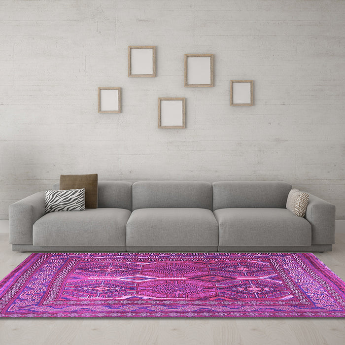 Machine Washable Persian Purple Traditional Area Rugs in a Living Room, wshtr2751pur