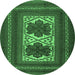 Round Machine Washable Persian Emerald Green Traditional Area Rugs, wshtr2752emgrn