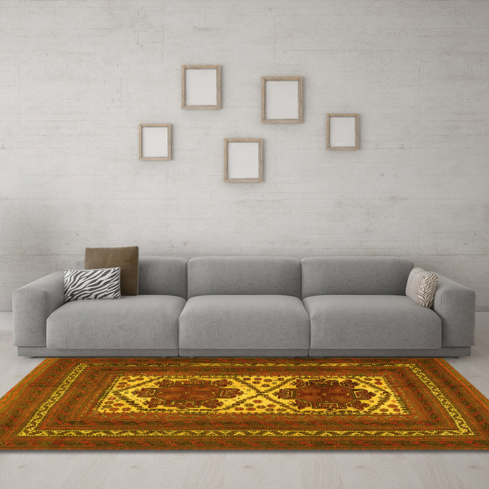 Machine Washable Persian Yellow Traditional Rug in a Living Room, wshtr2752yw