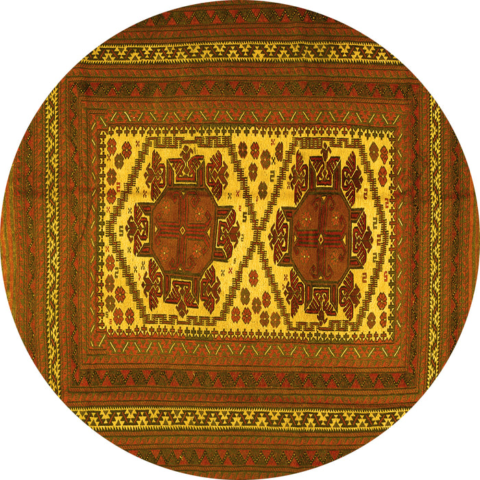 Round Machine Washable Persian Yellow Traditional Rug, wshtr2752yw