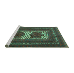 Sideview of Machine Washable Persian Turquoise Traditional Area Rugs, wshtr2752turq