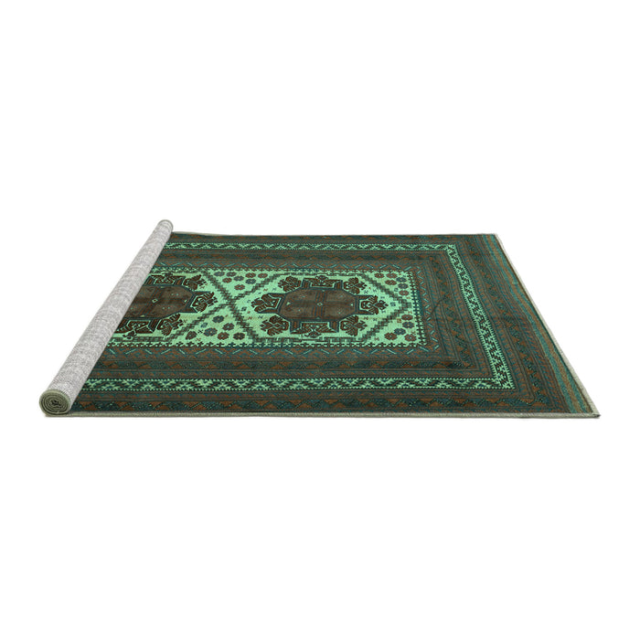 Sideview of Machine Washable Persian Turquoise Traditional Area Rugs, wshtr2752turq