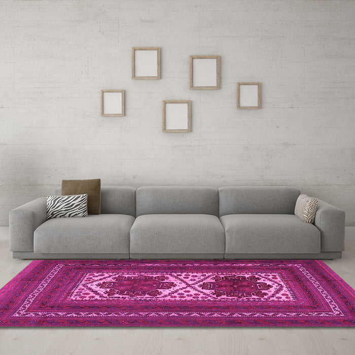 Machine Washable Persian Pink Traditional Rug in a Living Room, wshtr2752pnk