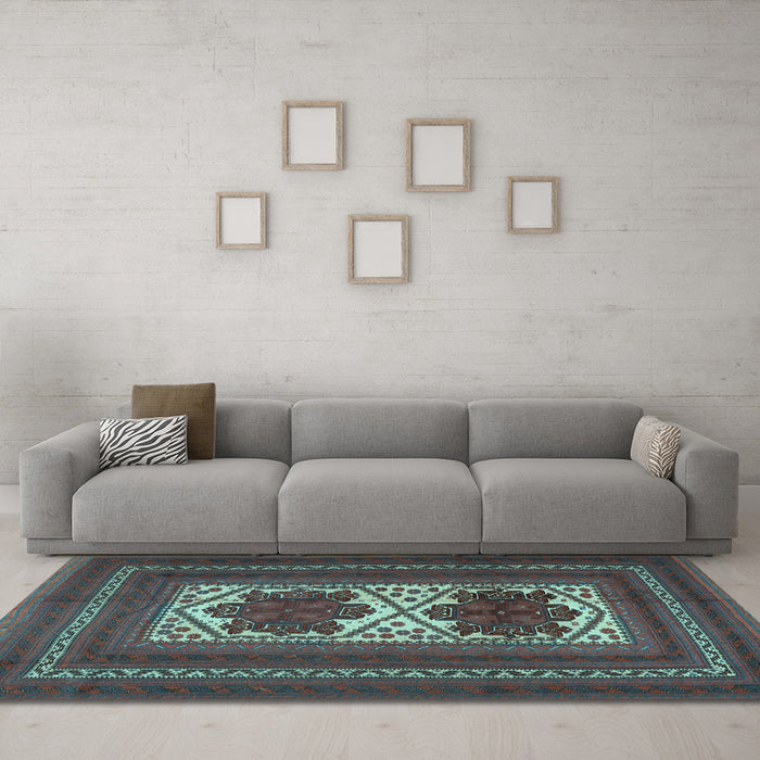Machine Washable Persian Light Blue Traditional Rug in a Living Room, wshtr2752lblu