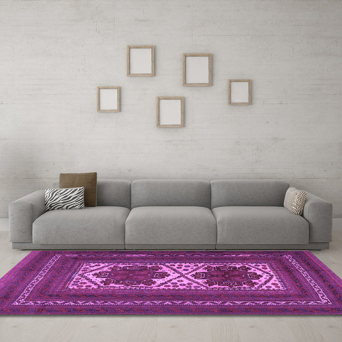 Machine Washable Persian Purple Traditional Area Rugs in a Living Room, wshtr2752pur