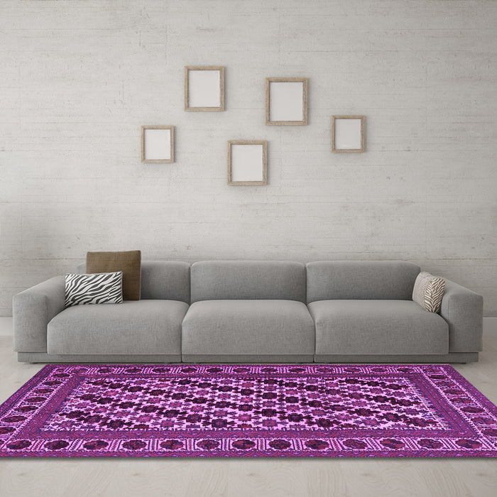 Machine Washable Persian Purple Traditional Area Rugs in a Living Room, wshtr2753pur