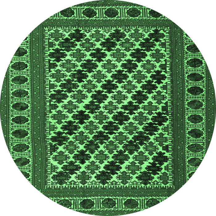 Round Machine Washable Persian Emerald Green Traditional Area Rugs, wshtr2753emgrn