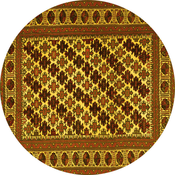 Round Persian Yellow Traditional Rug, tr2753yw