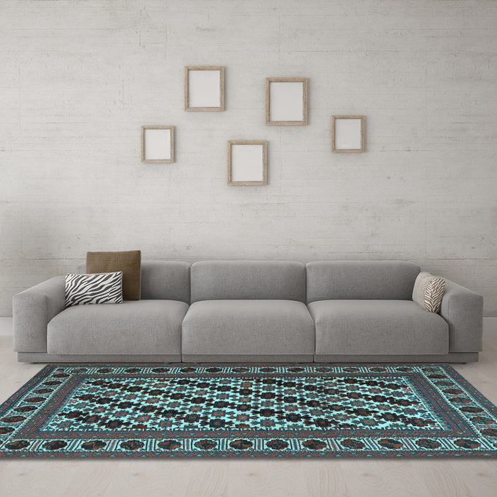 Machine Washable Persian Light Blue Traditional Rug in a Living Room, wshtr2753lblu