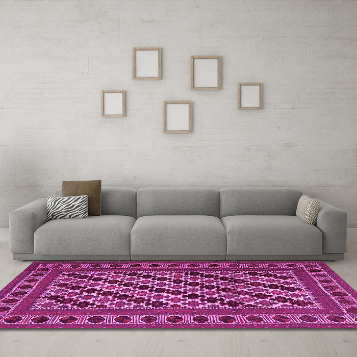Machine Washable Persian Pink Traditional Rug in a Living Room, wshtr2753pnk