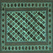 Square Machine Washable Persian Turquoise Traditional Area Rugs, wshtr2753turq