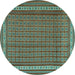 Round Machine Washable Southwestern Turquoise Country Area Rugs, wshtr2754turq