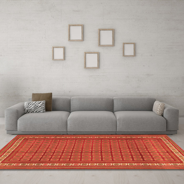 Machine Washable Southwestern Orange Country Area Rugs in a Living Room, wshtr2754org