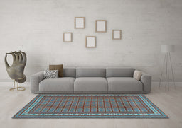 Machine Washable Southwestern Light Blue Country Rug in a Living Room, wshtr2754lblu