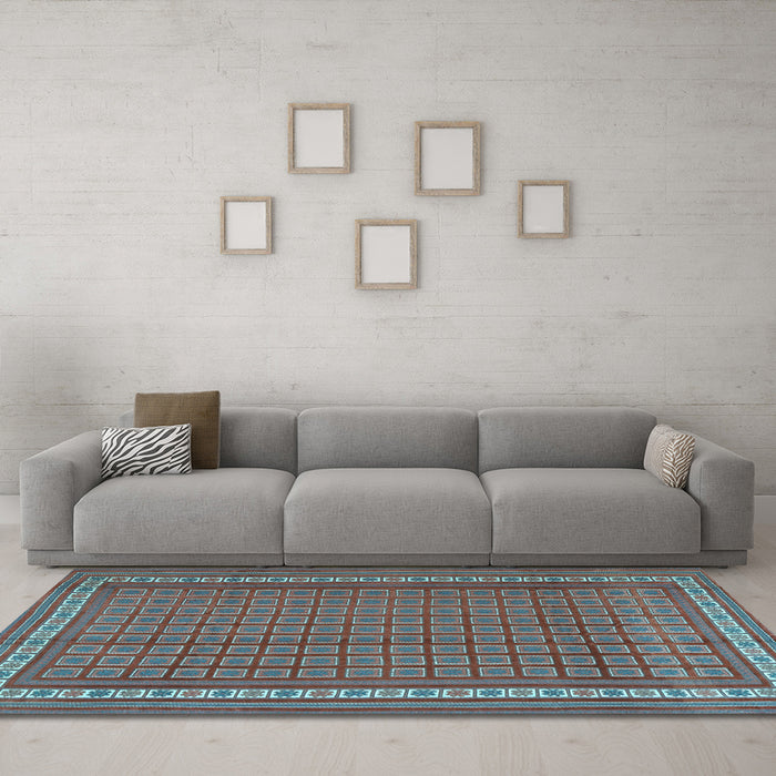 Machine Washable Southwestern Light Blue Country Rug in a Living Room, wshtr2754lblu