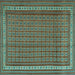 Square Machine Washable Southwestern Turquoise Country Area Rugs, wshtr2754turq