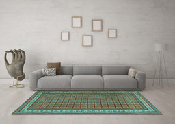 Machine Washable Southwestern Turquoise Country Area Rugs in a Living Room,, wshtr2754turq