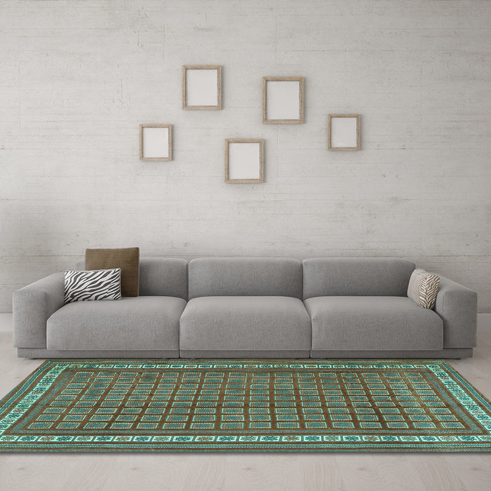 Machine Washable Southwestern Turquoise Country Area Rugs in a Living Room,, wshtr2754turq