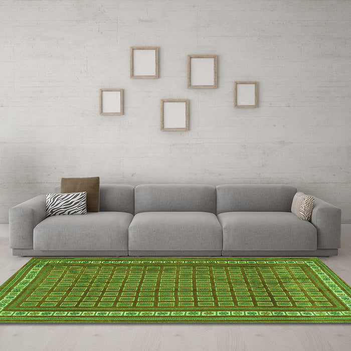Machine Washable Southwestern Green Country Area Rugs in a Living Room,, wshtr2754grn