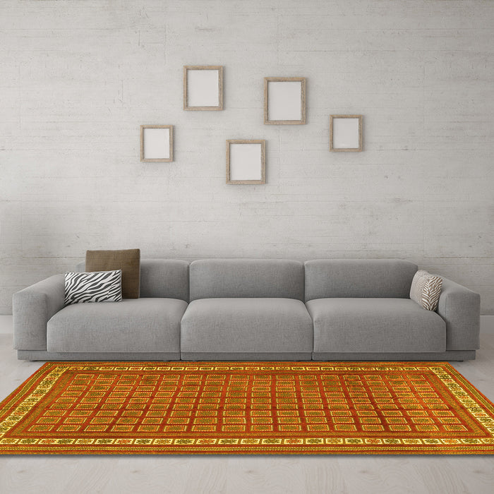 Machine Washable Southwestern Yellow Country Rug in a Living Room, wshtr2754yw