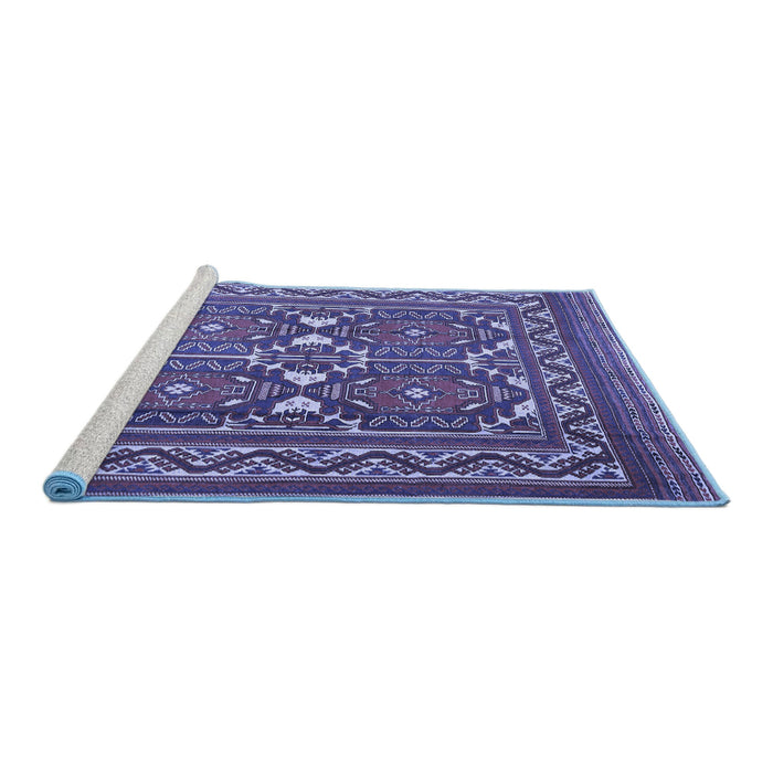 Sideview of Machine Washable Persian Blue Traditional Rug, wshtr2755blu