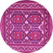 Round Machine Washable Persian Pink Traditional Rug, wshtr2755pnk