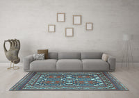 Machine Washable Persian Light Blue Traditional Rug, wshtr2755lblu