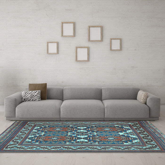 Machine Washable Persian Light Blue Traditional Rug in a Living Room, wshtr2755lblu