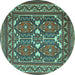 Round Machine Washable Persian Turquoise Traditional Area Rugs, wshtr2755turq