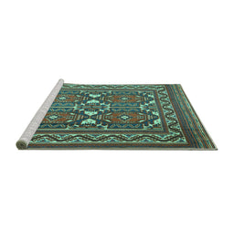 Sideview of Machine Washable Persian Turquoise Traditional Area Rugs, wshtr2755turq